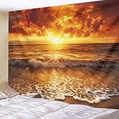 お買い得  オーシャンビーチのタペストリー-壁のタペストリーアートの装飾毛布カーテンピクニックテーブルクロスぶら下げ家の寝室のリビングルーム寮の装飾風景ビーチ海海波日の出日没バラ色の雲