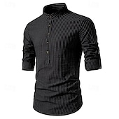 economico Casual da lavoro-Per uomo Camicia Camicia con colletto cinese Camicia con colletto alla coreana Camicia popover Maglietta informale Camicia di cotone A strisce Da mare Hawaiano Nero Bianco Rosa Viola Manica lunga A