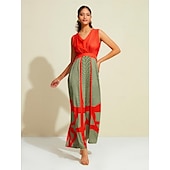 abordables Jumpsuits-combinaison sans manches à rayures en satin et col en V