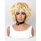 cheap Synthetic Trendy Wigs-Synthetic Wig Water Wave Bob Neat Bang Wig 12 inch Light golden Synthetic Hair Women&#039;s Blonde Multi-color