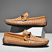 cheap Men&#039;s Slip-ons &amp; Loafers-Men&#039;s Woven Leather Loafers - Stylish Buckle Slip-On Dress Shoes for Formal and Casual Occasions