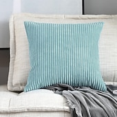 abordables Coussins tendances-Housse d&#039;oreiller nordique en velours côtelé, couleur unie, douce, sans noyau, pour le bureau, la maison, le salon, le canapé, vert, orange, rose, bleu