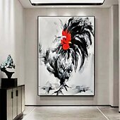 billiga Abstrakta målningar-handmålad tupp kuk oljemålning på duk - modern impressionistisk djurkonstmålning tjocka färger tung textur djuroljemålning