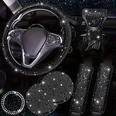 economico Copristerzo per auto-Set da 7 pezzi/set di accessori per auto scintillanti da donna - include sottobicchieri coprivolante, cuscinetti per cinture di sicurezza, adesivo con emblema e copertura del cambio - aggiungi