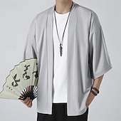 economico Giubbotti e cappotti da uomo-Per uomo Mantello / mantelle Giacca Kimono Esterno Giornaliero Crema solare Traspirante Primavera estate Liscio Di tendenza Informale Colletto Standard Nero Bianco Rosa Blu Grigio chiaro Giacca