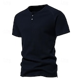 levne Ležérní tričko Henley-Pánské Tričko s knoflíkem Tričko Tričko Henley Trička Krátký rukáv Henley Jaro léto Bez vzoru Pit Strip Módní Designové Základní Dovolená ulice Jdeme ven Černá Bílá Námořnická modř Top tričko pro muže