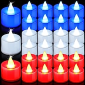 abordables Luces de velas-24 piezas de luz de té sin llama día de la independencia luz de vela electrónica luz roja blanca azul 4 de julio luz votiva LED intermitente patriótica cuatro de julio día conmemorativo del trabajo de