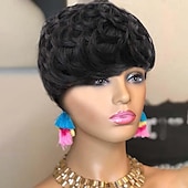 voordelige Kaploze pruiken van echt haar-kort krullend pixie cut pruik menselijk haar korte pruiken voor zwarte vrouwen pixie cut pruiken menselijk haar kort menselijk haar pixie cut lijmloze pruik korte pruiken natuurlijk krullend kleur 1b