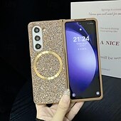 cheap Samsung Cases-Phone Case For Samsung Galaxy Z Fold 5 Z Fold 4 Z Fold 3 Back Cover Magnetic Adsorption Magnetic Bling Glitter Shiny Shockproof Color Gradient PC