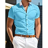 billiga Button Down-skjortor för män-Herr Skjorta Button Down skjorta Rutig Bröllop Utomhus Blå Himmelsblå Kortärmad Nedvikt Sommar Vår Kläder