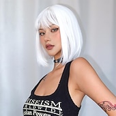 economico Parrucche trendy sintetiche-Parrucche sintetiche Uniformi Costumi di carriera Da principessa Liscio Kinky liscia Parte di mezzo Taglio scalato A macchina Parrucca 12 pollici Bianco Capelli sintetici Per donna Cosplay Feste Di