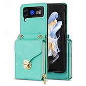baratos Capa Samsung-telefone Capinha Para Samsung Galaxy Z Virar 6 Z Flip 5 Z Flip 4 Z Flip 3 Capa traseira Capa articulada Zíper com cordão Slot para cartão Retro PC Couro PU