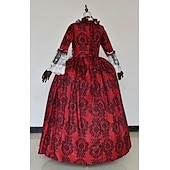 billige Kjoler-Rokoko Victoriansk Renessanse Gulvlengde Kjoler Party-kostyme Maskerade Store størrelser Normal Puffermer Kjegle Erme Prinsesse Blonder Slitasje Årgang Ballkjole Firkantet hals Kostyme Dame Royal Jul
