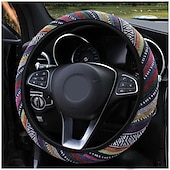 baratos Capas para volantes-Fyautoper nova capa de volante de carro étnica de linho sem anel interno capa de alça elástica