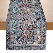 cheap Tablecloth-Bohemian Style Table Runner, Linen, Vintage Geometric Flower Print, Home Coffee Table, Dinner Table Decoration, Tablecloth