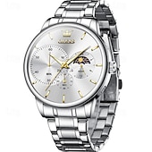 baratos Relógios Quartz-um novo relógio de negócios masculino olevs com pulseira de aço, cronógrafo luminoso com indicação de 24 horas, relógio de quartzo multifuncional resistente à água, relógio de pulso esportivo casual