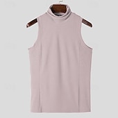 billiga Gym-toppar-Herr Linne Undertröjor Ärmlös tröja Ärmlös Polokrage Vår &amp; sommar Slät Pit Strip Mode Designer Grundläggande Semester Gata Utekväll Ljusrosa Svart Vit Topp t-shirt för män