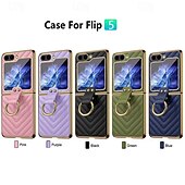 お買い得  サムスン用ケース-電話 ケース 用途 サムスンのギャラクシー Z Flip 5 Z Flip 4 Z Flip 3 バックカバー とスクリーンプロテクター リングバックル 耐衝撃 レトロ風 TPU メタル PUレザー