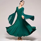 abordables Tenues de danse de salon-Danse de Salon Robe Strass Couleur Pure Fantaisie Femme Utilisation Soirée manche longue Mousseline de soie Coton cristal