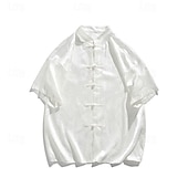 economico camicia da uomo con bottoni-Per uomo Camicia Camicia con colletto cinese Camicia con colletto alla coreana Camicia Estiva Camicia casual Camicia con Bottoni Nero Bianco Manica Corta Semplice Collo alla coreana Vacanza Ferie