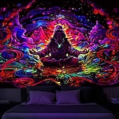 levne Tapiserie Blacklight-blacklight gobelín uv reaktivní záře ve tmě záře party neonový kouzelník zen yinyang psychedelický trippy mlhavý závěsný gobelín nástěnná malba pro život
