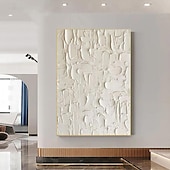 preiswerte Abstrakte Gemälde-3D gerahmte handgemalte strukturierte Wandkunst weißes minimalistisches Gemälde auf Leinwand Wabisabi trendige Wohnkultur Wohnzimmer Wandkunst modernes Gemälde fertig zum Aufhängen