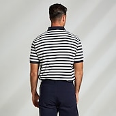 preiswerte Herren Elite Polo-Herren Polo Strick-Polopullover Geschäft Lässig Revers Kurzarm Modern Formell Gestreift Horizontale Streifen Knöpfe Sommer Marineblau Polo