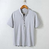economico Casual da lavoro-Per uomo Camicia Camicia di lino Camicia con colletto cinese Camicia con colletto alla coreana Camicia popover Camicia casual Semplice Vacanza Streetwear Bianco Blu marino Azzurro cielo Grigio chiaro