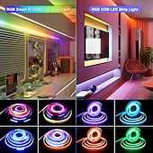 abordables Bandes lumineuses cob-Bande lumineuse RVB étanche Cob 16 pieds 5 m Smart IC flexible DC24 V LED bande lumineuse ws2811 adressable RVB avec contrôleur RF ou contrôleur WiFi adapté pour les fêtes, le bureau, la maison, les