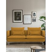 baratos Cobertura de Sofa-Capa de Sofá 3 Lugares Cor Sólida com Almofadas Revestidas em Algodão 100% com Braços