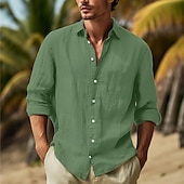 cheap Vacation-Men&#039;s Shirt Cotton Linen Shirt Summer Shirt Beach Wear Button Up Shirt Plain Vacation Curise Black White Pink Navy Blue Long Sleeve Lapel Spring &amp; Summer Clothing Apparel