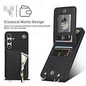 cheap Samsung Cases-Phone Case For Samsung Galaxy S24 S23 S22 S21 S20 Ultra Plus FE S25 Ultra Back Cover Wallet Case Zipper with Lanyard Kickstand Retro TPU PU Leather