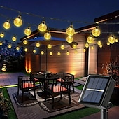 abordables Lumières de cordes solaires-Guirlande lumineuse à énergie solaire avec boules de cristal pour réception de mariage, 10 m, 100 LED, 8 modes d&#039;éclairage pour Noël, jardin, camping, fêtes, mariages, anniversaires&amp;amp;décoration