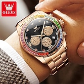 billige Kvartsklokker-OLEVS Herre Kvarts klokker Kreativ Mote Armbåndsur Selvlysende Kalender Kronograf VANNTETT Stål Klokke