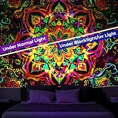 billige Blacklight -billedvev-mandala bohemisk blacklight billedvev uv reaktiv glød i mørket trippy zen meditasjon tåkete natur hengende billedvev veggkunst veggmaleri for stue soverom
