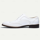 cheap Classic Dress Shoes-Stylish Men&#039;s White Dress Derby Shoes with Brogue Detailing - Ideal for Formal and Business Wear