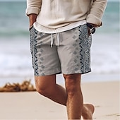 cheap Retro Vintage &amp; Ethic-Men&#039;s Geometric Pattern Flower / Floral Swim Shorts Board Shorts Swimming Trunks Mid Waist Hawaiian Ethnic Style Casual Holiday Beach Drawstring with Mesh lining Elastic Waist Designer Clothing