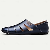 billiga Kjol sandaler-mäns loafers i brunt läder - ventilerande slip-on vardagsskor för sommaren