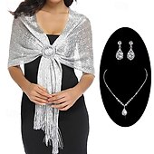 cheap Wedding Guest Wraps-Glamorous Metallic Shawls with Tassel Wedding Guest Wraps and Round Buckle - Perfect for Evening Parties &amp; Weddings With Bridal Jewelry Sets 1 set