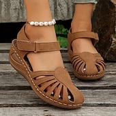 abordables Sandales Décontractées-Sandales compensées rétro pour femmes, couleur unie, bout fermé, chaussures découpées, sandales décontractées à bride arrière, noir, bleu, orange
