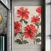 tanie Obrazy olejne-ręcznie malowane 3d teksturowane czerwony kwiat malarstwo ręcznie robione czerwone kwiaty malowanie 3d teksturowane czerwony kwiat obraz olejny wall art impresjonistyczny obraz na płótnie do sypialni
