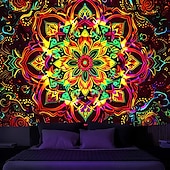 billige Blacklight -billedvev-mandala bohemisk blacklight billedvev uv reaktiv glød i mørket trippy zen meditasjon tåkete natur hengende billedvev veggkunst veggmaleri for stue soverom