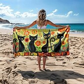 お買い得  ビーチタオルセット-ビーチタオル ブラックキャット 100% マイクロファイバー 特大ビーチタオル、35&quot;x70&quot;、ティーンズ大人用大型スイムタオル、速乾性、吸水性、ソフト、旅行、お風呂、プールなど多用途