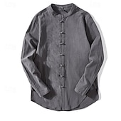 economico Casual da lavoro-Per uomo Camicia Camicia di lino Camicia con colletto cinese Camicia con colletto alla coreana Camicia casual Camicia con Bottoni Semplice Vacanza Camicia hawaiana Nero Bianco Verde chiaro Rosa
