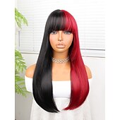 abordables Perruques Synthétiques Sans Bonnet-Perruque Synthétique Yaki Droite Coupe Droite Perruque 22 pouces Noir / Rouge Cheveux Synthétiques 22 pouce Femme Multicolore