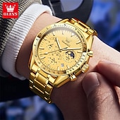 levne Quartz hodinky-nové olevy olevs módní trend pásek z nerezové oceli pánské obchodní hodinky kalendář svítící fáze měsíce jednoduché volnočasové quartzové hodinky voděodolné sportovní pánské náramkové hodinky