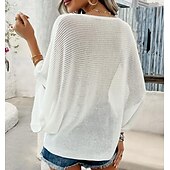 preiswerte Einfarbige Farben-Damen Pullover Elegant Feste Farbe Gehäkelt V Ausschnitt Strick Halbe Ärmel Normale Oberteile Stricken Täglich Weinrot Weiß Sommer