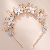 baratos Acessórios de penteados-Crown Tiaras Bandanas Peça para Cabeça Imitação de Pérola Liga Casamento Praia Igreja coquetel Elegante Luxo Com Perola Imitação Flor Capacete Chapéu