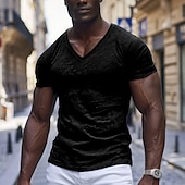 cheap Cotton Linen T-shirts-Men&#039;s T Shirt Moisture Wicking Shirts Short Sleeve V Neck Plain Sports Basic Casual Casual Light Blue Black White Top Tee for Men