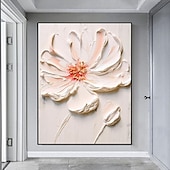 preiswerte Blumen-/Botanische Gemälde-handgemaltes weißes rosa Blumenölgemälde auf Leinwand handgemachtes 3D-Texturblumengemälde abstrakte rosa Blumenkunst individuelles Gemälde für Wohnzimmer-Schlafzimmer-Wanddekor